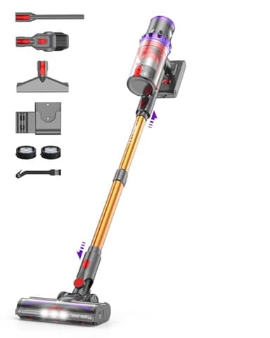 coovy SU7 Cordless Vacuum Cleaner, 580W/55Kpa/75Mins Vacuum Cleaners for Home, Stick Vacuum with LED Touch Screen, Wall Mount Charging, Anti-Tangle Brush for Hardwood Floor, Carpet, Pet Hair