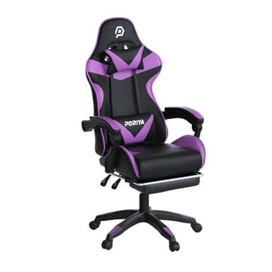 PORIYA Fabric Gaming Chair with Head Cushion,Height Adjustable, Breathable Fabric Tall Gaming Chair，Racing-Style Executive Seat,Reclining Capability,Suitable for Office Chair, Purple