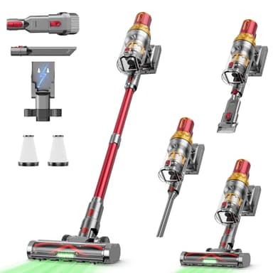 Cordless Stick Vacuum Cleaner-50KPa Powerful Suction & 60Min Long-lasting vacuum cleaner with Touch Screen Self-Standing Anti-Tangle vaccuum & Green Light Dust Display for Pet Hair Carpet Hard Floor