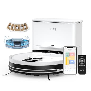 ILIFE A12pro Robot Vacuum Cleaner and Mop,Self Emptying Station for 60 Days,LiDAR Navigation, Home Mapping, No-Go Zones, 2.4G WiFi/App/Alexa/Remote Control, for Hard Floors (A12 pro)
