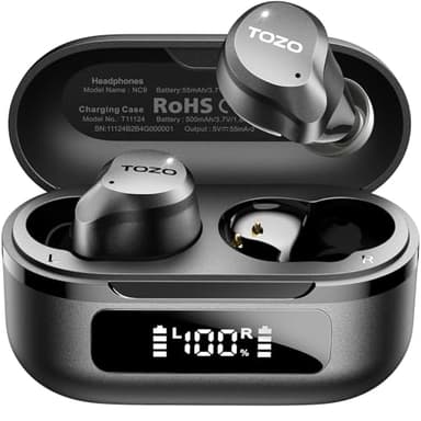 TOZO New NC9 Hybrid Active Noise Cancelling Wireless Earbuds, 6 Mics ENC Clear Call, IPX8 Waterproof, in Ear Bluetooth 5.3 Headphones Stereo Bass Heasets 60H Playtime with LED Display 32 EQs via APP