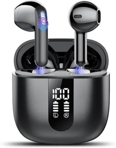 Wireless Earbuds, Bluetooth 5.4 Headphones with 4 ENC Noise Cancelling Mic, 2025 Earbuds 50H Playtime, LED Display, IP7 Waterproof, Deep Bass, in Ear Earphones for Phone, Travel, Sports, Black