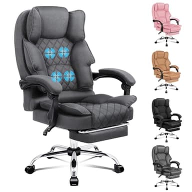 ALFORDSON Ergonomic Office Chair with Massage, 150° Recline and 360° Swivel, Gaming Executive Computer Racer Chair Adjustable Height,Fabric Home Office Chair with Lumber Backest Footrest(Fabric Grey)