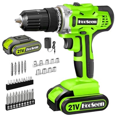 21v Cordless Drill Set, Power Electric Kit Battery With Charger 30Nm 2-Speed 3/8" Keyless Chuck 24+1 Torque Drill Driver screwdriver Bits with LED Electric Work Light for Home DIY Garden, Green