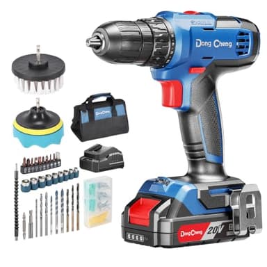DongCheng 20V Compact Cordless Drill Driver Kit, 1.3KG Lightweight, 2-Speed 0-1500RPM, 2.0Ah Battery, 40Nm Power, LED Light, 83PCS DIY Tool Set (Single Battery Drill + Extra Clean Kit)