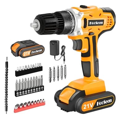 21v Cordless Drill Set, Power Electric Kit Batteries With Charger 30Nm 2-Speed 3/8" Keyless Chuck 24+1 Position Drill Driver screwdriver Bits with LED Electric Work Light Women DIY (Orange)