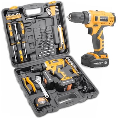 MasterSpec 47Pcs 12V Cordless Drill Driver Set Household Hand Tool Kit w/ 2 Batteries