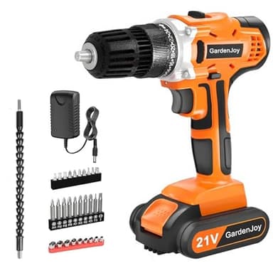 Cordless Drill, 20V Set 30Nm Torque 2-Speed Drill Driver with 24+1 Clutch, 3/8" Keyless Chuck, LED Work Light, Lightweight Electric Power Drill Kit with Battery & Charger for Home DIY Garden, Orange
