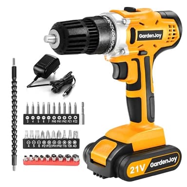 Cordless Drill, 20V Set 30Nm Torque 2-Speed Drill Driver with 24+1 Clutch, 3/8" Keyless Chuck, LED Work Light, Lightweight Electric Power Drill Kit with Battery & Charger for Home DIY Garden, Orange