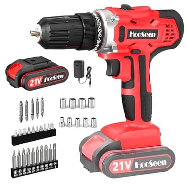 Cordless Drill,21V Electric Drill Driver, Power Electric Kit Battery With Charger 30Nm 2-Speed 3/8" Keyless Chuck 24+1 Position Drill Driver screwdriver Bits with LED Electric Work (Red)